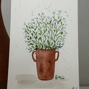 Cartão pintado à mão em aquarela | Plantas em vasos | Flores da primavera | Presente | Decoração para casa | Arte | Agradecimento ao professor