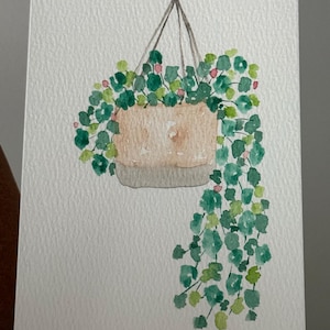 Carte peinte à la main aquarelle|Paniers suspendus|Fleurs de printemps|Cadeau|Décoration d'intérieur|Remerciement du professeur