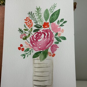 Cartão pintado à mão em aquarela | Arte original | Vaso de flores | Agradecimento ao professor