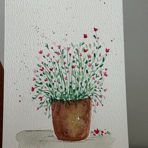 Aquarel handgeschilderde kaart|Potplanten|Lentebloemen|Cadeau|Huisdecoratie|Kunst| Waardering door docenten