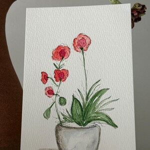Cartão pintado à mão em aquarela | Plantas em vasos | Flores da primavera | Presente | Decoração para casa | Arte | Agradecimento ao professor