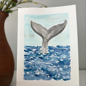 Aquarell handbemalte Karte|Wal Schwanz|Alle Anlässe