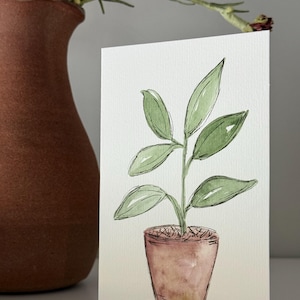 Cartão pintado à mão em aquarela | Plantas com folhas verdes | Amante de plantas | Para todas as ocasiões | Simpatia
