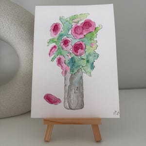 Cartão pintado à mão em aquarela | Arte original | Vaso de flores | Agradecimento ao professor