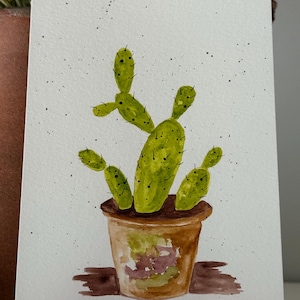 Carte peinte à la main aquarelle|Oeuvres d'art originales|Nature|Cactus|Appréciation de l'enseignant|Plantes en pot