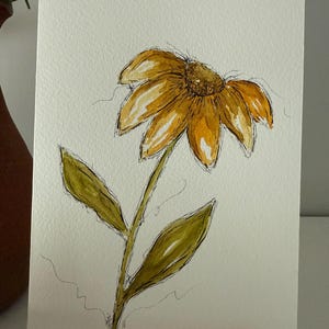 Cartão pintado à mão em aquarela | Para todas as ocasiões | Margarida amarela | Cartão para o Dia das Mães