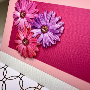 Flower Any Occasion Card, Purple Floral Card, Pink Flower Greeting Card, 3D Floral Card, Sparkle Flower Card, Blank Floral Card