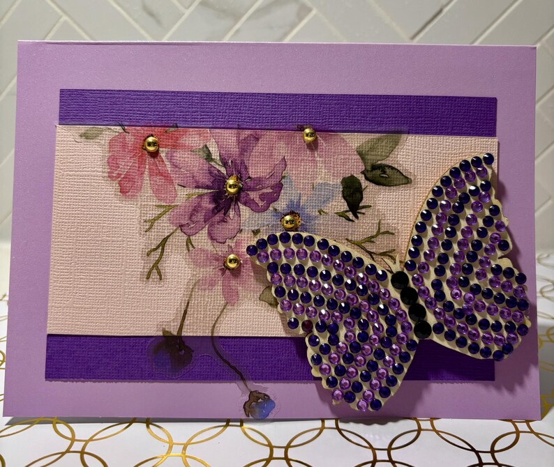Purple Butterfly Greeting Card, Purple Floral Happy Birthday Card ...