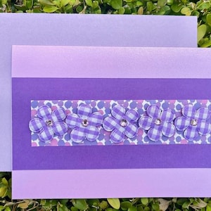 Carte violette faite main, carte de voeux florale vichy avec mini cadeau de bougie parfumée, carte d'anniversaire violette, carte de message sincère