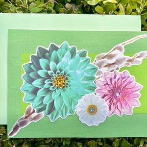 Dahlia Flower Card, Stunning Floral Card, Thank You Card With Mini Scented Candle, Elegant Spring Flowers Card