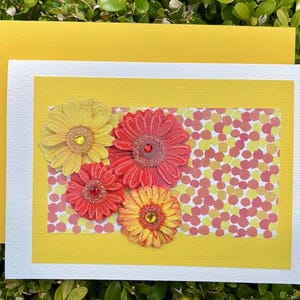 Carte de voeux fleurs jaunes rouges, carte tournesol élégante, carte de remerciement vierge, carte florale avec mini bougies parfumées