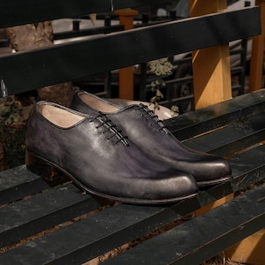 Two-Tone Black Grey Leather Oxford Dress Shoes Men&#39;s Handcrafted Formal Business Footwear Classic Italian Style
