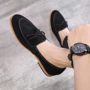 Men&#39;s Black Suede Boat Shoes - Casual Deck Shoes with Rope Sole | Comfortable Slip-On Loafers