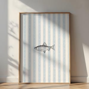 Vintage Fish Poster: Striped Cottagecore Wall Art (Digital Download)