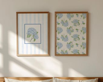 Blue Hydrangea Print Set: Southern Floral Wall Art (Digital Download)