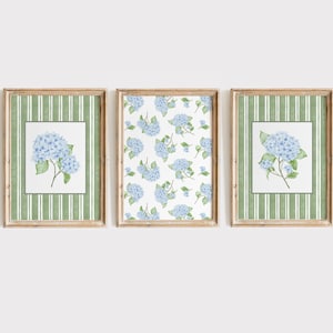 Hydrangea print set of 3, Sage green hydrangea wall art, Floral art print, Hydrangea printable download, Hydrangea watercolor print
