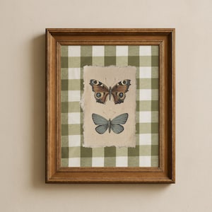 Stampa a farfalla a quadretti, decorazione murale in stile rustico (download digitale)