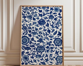 Chinoiserie Wall Art Blue Floral Print Coastal Printable Decor Digital Download
