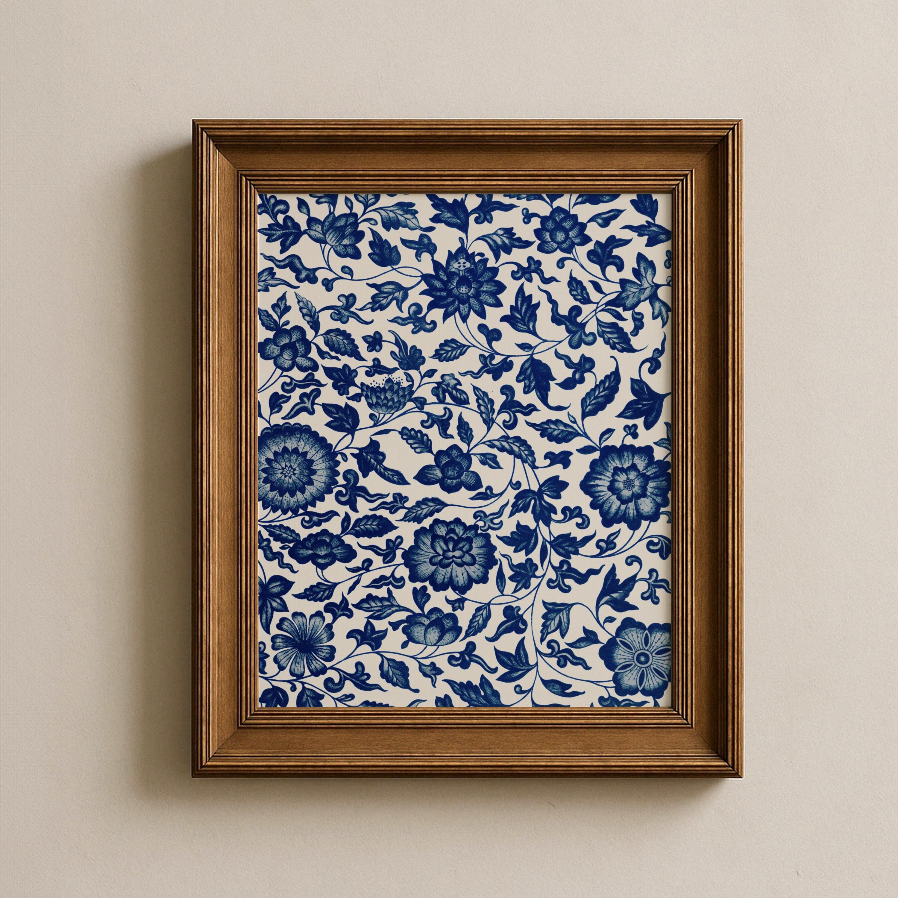 Blue botanical wall art, Chinoiserie wall art, Blue wall art flowers, Printable wall art, Wall prints blue floral, Chinoiserie pattern