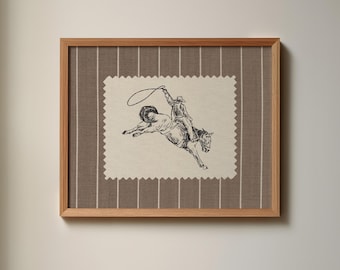 Western print horizontal, Boy nursery wall art, Sketch cowboy art digital download