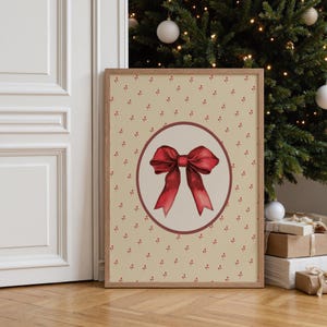 Vintage Christmas Print, Red Bow Wall Art (Digital Download)