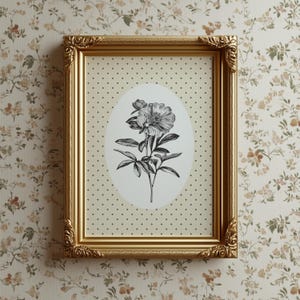 Grandmillennial art, Vintage flower art, Peony sketch, Neutral vintage floral art print, English cottage art, Vintage botanical art