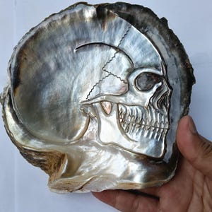 Carved Shell Skull: Natural Mother of Pearl, Sea Ocean Art