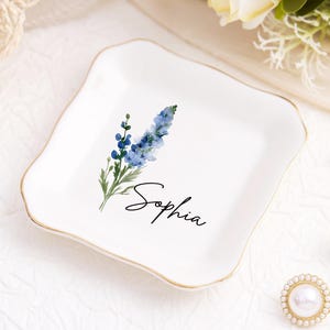 Personalized Birth Flower Jewelry Dish,Wedding Bridesmaid Gift,Best Friend Flower Ring Dish,Birthday Gift for Bestie,Gift for Her,Mom,Women