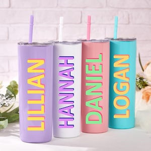 Personalized Name Tumbler Custom Skinny Tumbler with Straw Custom Name Gift Gifts for Her Vacation Girls Trip Bachelorette Bridesmaid Gifts