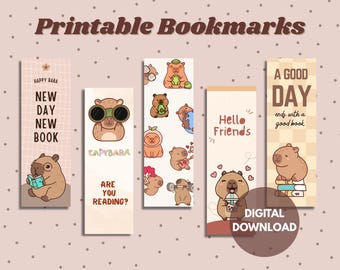 Capybara Lesezeichen 5er Set, druckbare entspannende Capybaras, niedliche Tier Lesezeichen für Buchliebhaber, digitaler Download zum Lesen