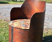 Locat Pick Up Antique Vintage Original Rustic Wooden Barrel Chair with Blanket Storage Country Farm House Log Cabin Not Free Shipping