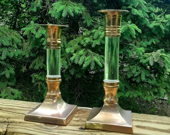 Candlestick Brass Lucite Vintage Mid Century Regency Candlestick Holders Deco Shabby Chic Post Modern Gothic