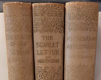 Sale Antique Hawthorne Books The Scarlet Letter, House of the Seven Gables, Mosses from an Old Manse Hardcover Volume Set Collection