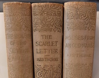 Antique Hawthorne Books The Scarlet Letter, House of the Seven Gables, Mosses from an Old Manse Hardcover Volume Set Collection