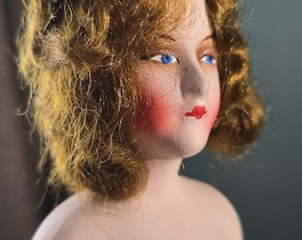 Antique Half Doll Bisque Porcelain Doll Mrkd Germany Art Deco Handpainted Vintage Boudoir Pin Cushion French Style 20s Flapper Doll