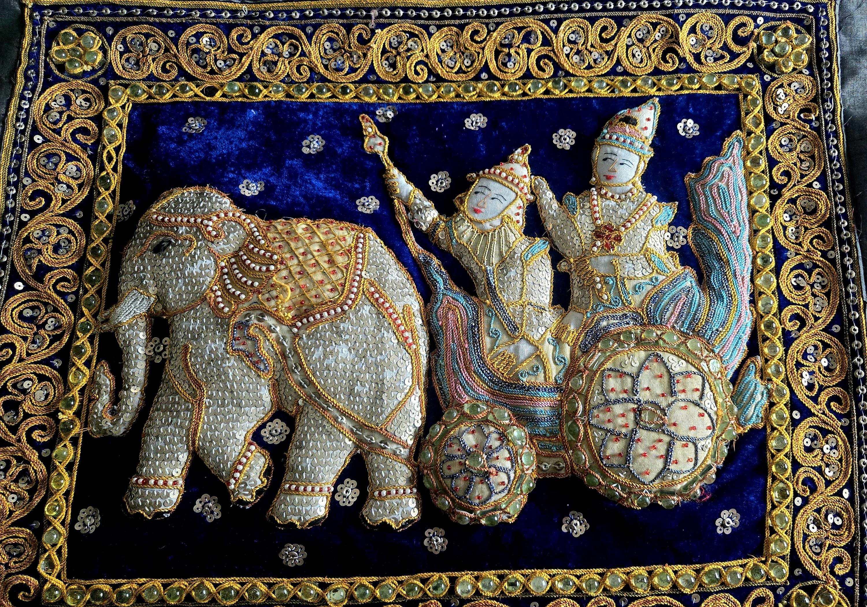 Burmese Kalaga - Tapestry tapestry vintage wall embroidered of