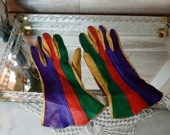 Vintage Kid Goat Skin Victorian Gloves with Beautiful Multi Color  Steampunk Gaslight Romantic Accessory or Day of the Dead Labeled