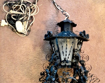 Wrought Iron Metal Swag Lamp Spanish Renaissance Medieval Gothic Pendant Light Fixture