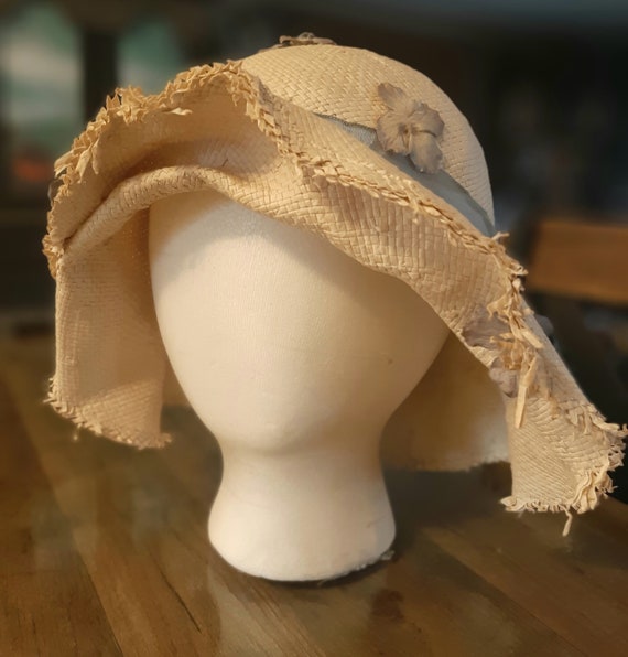 Vintage 60s 70s Straw Hat Bonnet Sun Hat Vintage … - image 3