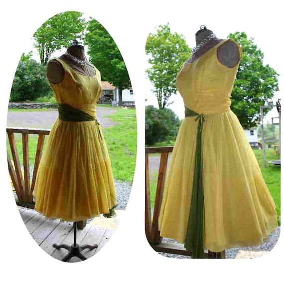 Vintage 50s Yellow Chiffon Full Circle Sexy Swing