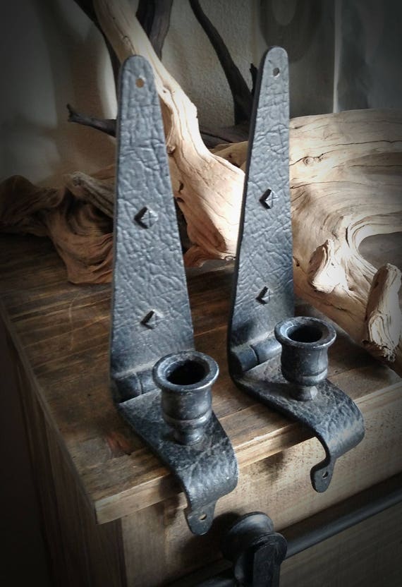 2 Vintage Cast Iron Mantle Candle Holders Black Rustic Wrought Etsy