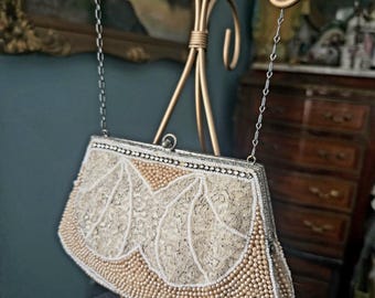 Antique Vintage 1930s Carnival glass Blue Beaded Purse  Pocketbook  Vivid Color Handbag