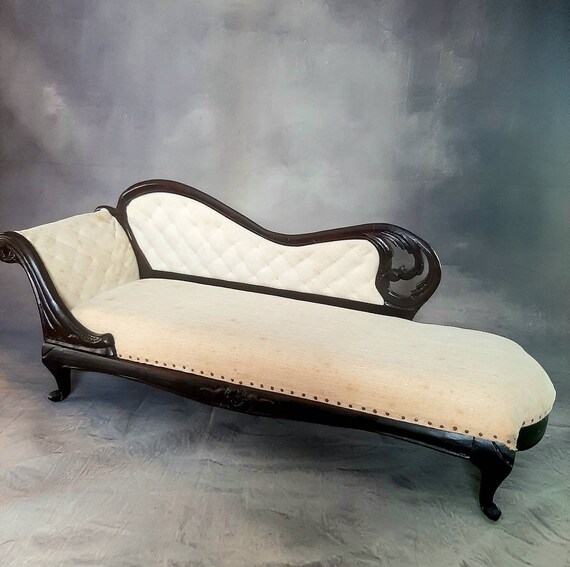 Antique Victorian Fainting Couch Chaise Lounge Carved Wood Etsy
