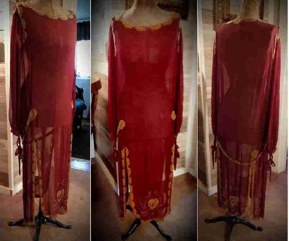 Antique 1920s Beaded Burgundy Gown Boudoir Wedding