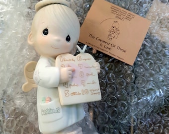 Precious Moments Sam Butcher Enesco Vintage 1989 Figurine The Greatest of these is Love"  with NIB orig box tags Angel 10 Commandment Tablet