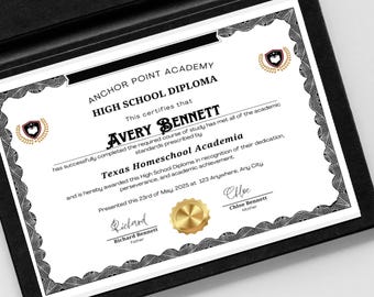 Editable Homeschool Diploma Template, High School Graduation Certificate, Printable DIY #2