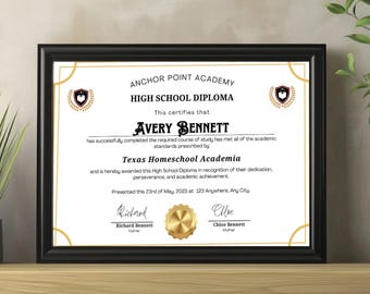 Editable Homeschool Diploma Template, High School Graduation Certificate, Printable DIY