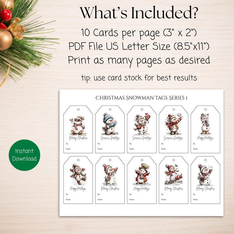 Snowman Christmas Gift Tags | Printable Holiday Present Labels (PDF) - Etsy