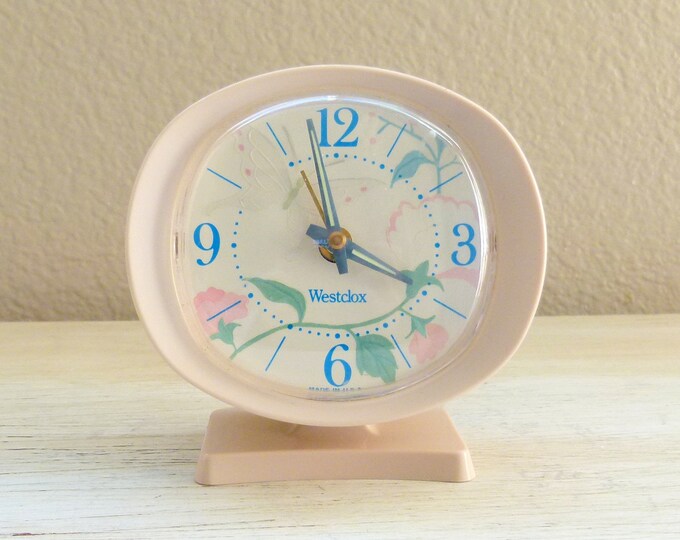 Vintage Pink Westclox Alarm Clock With Butterfly Detail Etsy