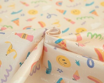 Waterproof Fabric | “Smile Party” Print 100% Cotton with TPU Lamination, 110cm (43”) Wide, Made in Korea by the Yard (TPU-993019)